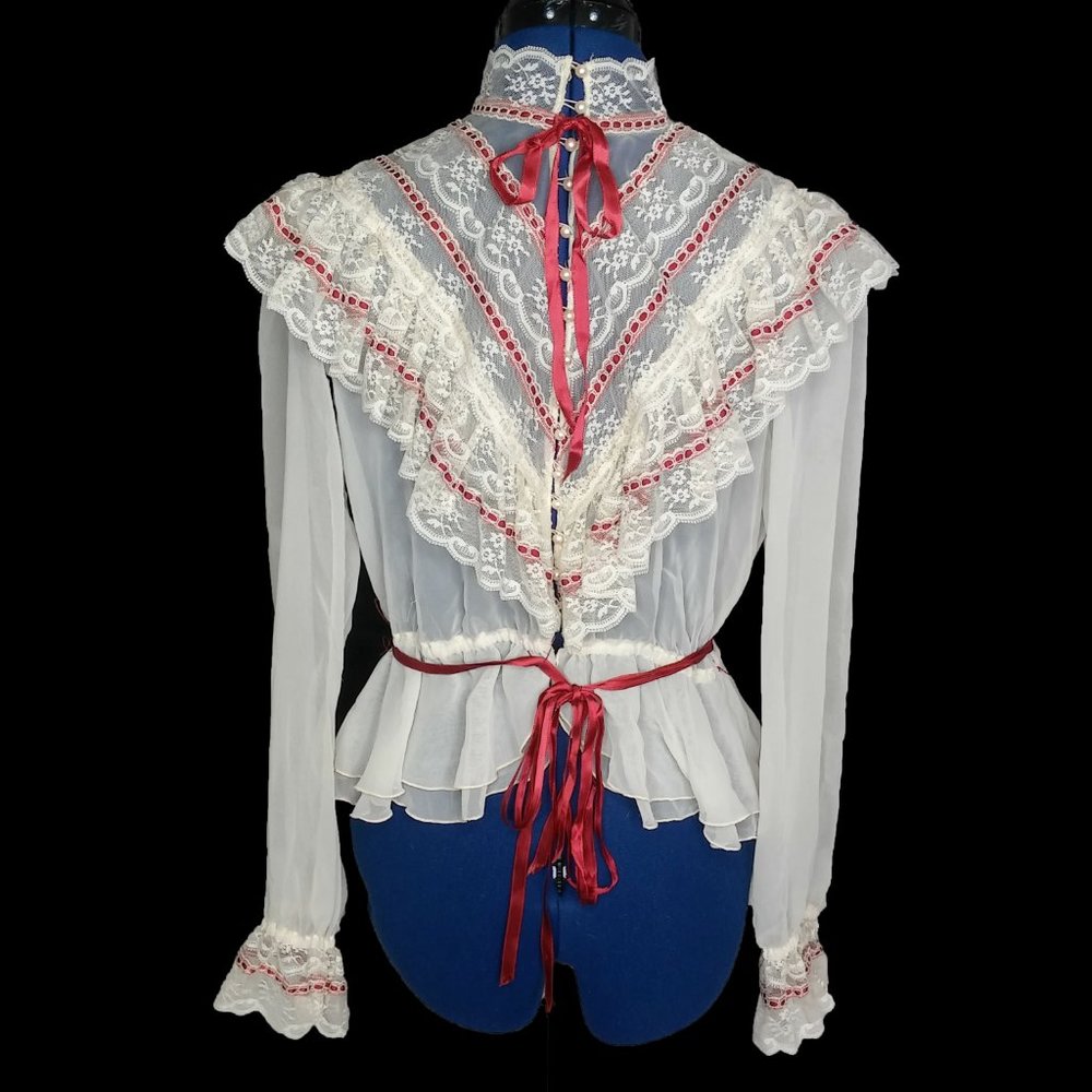Vintage Victorian High Neck Button Back Lace Top - Picture 6 of 8